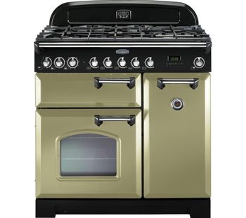 RANGEMASTER Classic Deluxe 90 Dual Fuel Range Cooker - Olive Green & Chrome, Olive