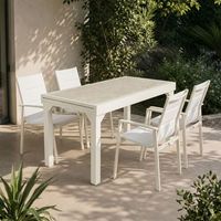 conjunto de mesa extensible y rectangular con sillas blanco envejecido