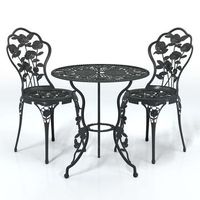 mesa y sillas de bistro 3 uds  conjunto de mesa y sillas aluminio fundido negro