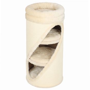 PawHut Tonne rascadora 75 cm de alto Ø 35 cm Torre rascadora de 4 niveles con 3 cuevas, cama de peluche extraíble y lavable, superficie rascadora de sisal