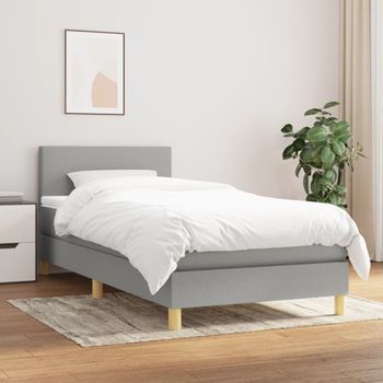 Cama Individual | Cama Box Spring | Cama Para Adultos Con Colchón Tela Gris Claro 90x190 Cm Cfw678581