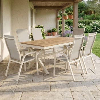 Conjunto De Jardín Con Mesa Extensible Y Sillas Blanco Envejecido