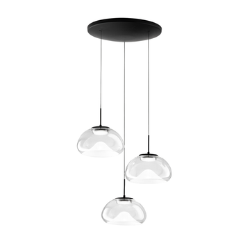 Brena - Fabas Luce Lámpara Colgante Circular De 3 Luces - Led Regulable De 30 W - Florón Redondo Transparente De 35 Cm De Diámetro.