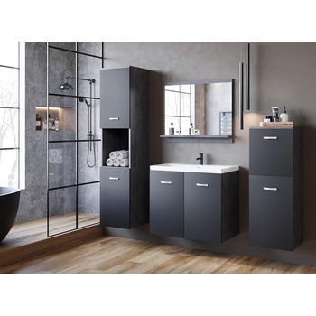 Conjunto De Muebles De Baño Malo, Juego De Muebles De Baño, Muebles De Baño Colgantes, Lavabo Incluido, Color Negro Mate