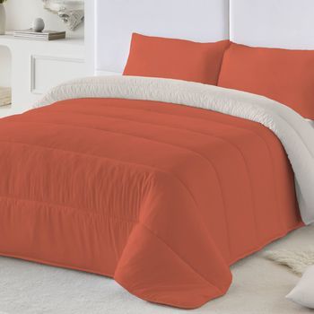 Naturals - Edredón Bicolor Cama 180 - Microfibra Poliéster - 300 Gr - Fabricado En España - Ginger P.17/piedra L.198
