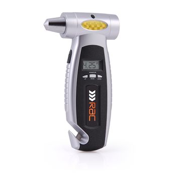 Digital tyre gauge/hammer/seat belt cutter