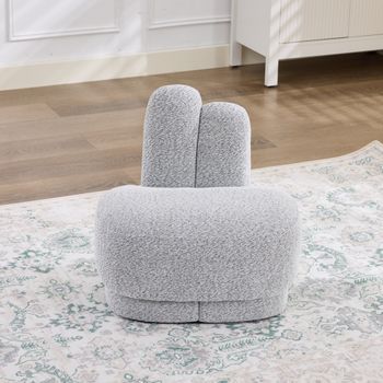 Puff - Forma De Conejo Con Orejas - Tela Y Madera - Gris Y Blanco (54x41,5x54cm)