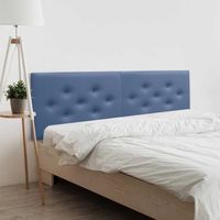 dhome cabecero de polipiel con 3 hileras intercaladas de botones cabezal tapizado cama lujo azul 160cm 2piezas
