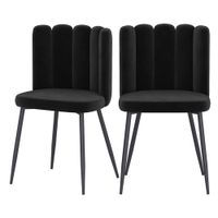 set de 2 sillas de terciopelo negro con patas de metal negro