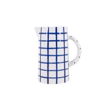 Jarra de cerámica a cuadros azul/blanco 20 cm