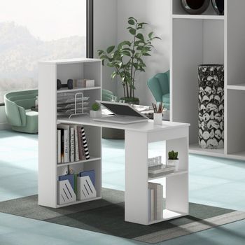 Escritorio Con Estantería Mesa Para Ordenador Con 6 Estantes Mesa Para Pc Con Estante Mesa De Oficina Blanca