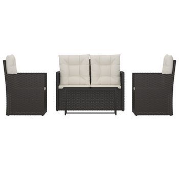 Muebles De Jardín Con Cojines 4 Piezas | Mobiliario De Jardín Ratán Sintético Negro