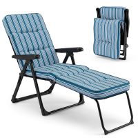 costway tumbona plegable con asiento acolchado respaldo 4 niveles reposapies 2 niveles marco metal carga 150kg balcon terraza patio azul y blanco