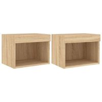 juego de 2 mesitas de noche - mesillas de pared con luces led roble sonoma mc6318