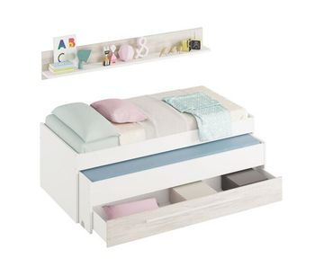 Cama y estante aglomerado blanco sin somieres y colchones 65x199x96cm