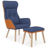 sillon de relax con taburete tela y cuero sintetico azul vidaxl