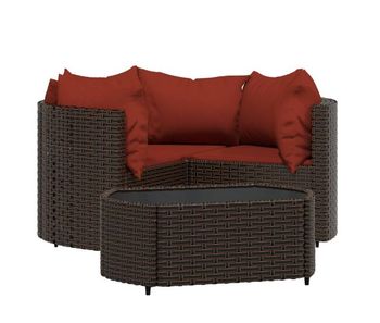 Set muebles de jardín 4 piezas y cojines ratán sintético marrón