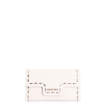 cartera con solapa saffiano con hilos metálicos y logo de metal cream taglia unica