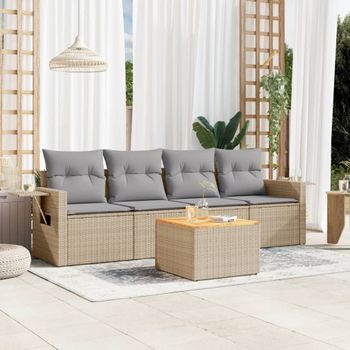 Conjunto De Sofás Jardín Con Cojines 5 Uds | Mueble Jardin Mesa Y Sillas Ratán Sintético Beige Cfw723331