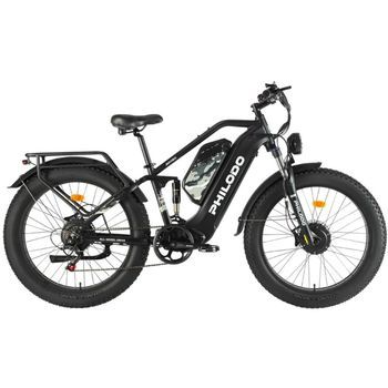 Bicicleta Eléctrica Philodo Jumbo Con Doble Batería, Doble Motor Y Neumáticos Anchos (46 Ah), Negra