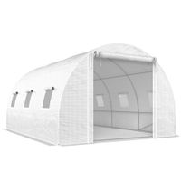 outsunny invernadero tipo tunel con 2 varillas removibles y puertas y ventanas de malla en acero galvanizado y pe 396x300x200 cm blanco  aosom espana