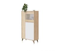 vitrina alta de salon con gran capacidad en blanco mate y roble canadian 142 cm lira blanco artik blanco mate - roble canadian 77 x 142 x 33 cm
