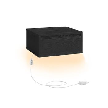 Mesita de Noche Colgante Luz Estante de Pared con Cajón, Negro Ébano / 1