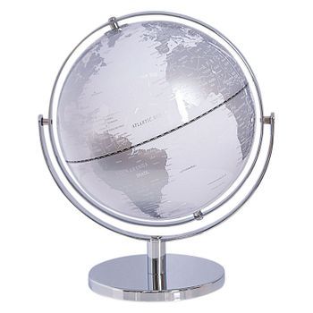 Globo Terráqueo De Mesa Moderno Giratorio Blanco Y Plateado Drake