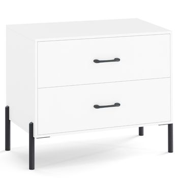 Costway Cómoda de 2 Cajones Mesita de Noche Moderna de Madera con Patas y Tiradores de Metal Mesa Auxiliar Compacta con Almacenamiento Blanco
