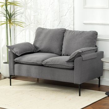 Sofá De 2 Plazas De Terciopelo Homcom 130x77x84 Cm Gris