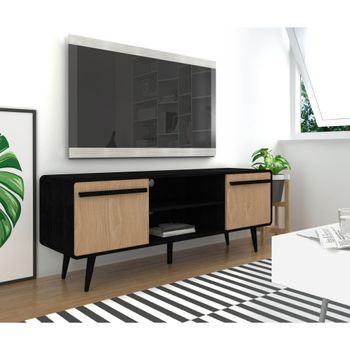 Mueble tv con 2 cajones en efecto roble y negro
