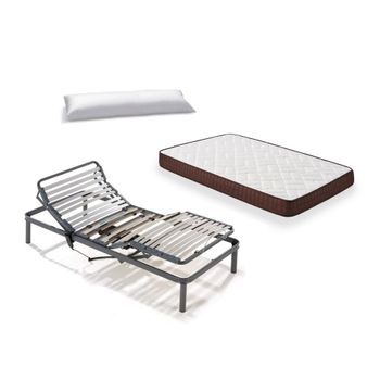 Pack Descanso - Colchón Viscobrown Doble Capa Viscosoft, Altura 15 Cm + Somier Articulado Con Patas De 25cm + Almohada De Fibra, 105x190 Cm