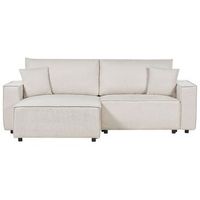 sofa cama esquinero seccional moderno de tela derecho de poliester respaldo tapizado con cojines sala de estar beige karila