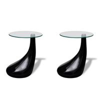 mesa de centro superficie redonda vidrio 2 uds negro brillante vidaxl
