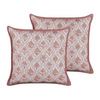 conjunto de 2 cojines de algodon rojo claro blanco 45 x 45 cm floral flecos picea