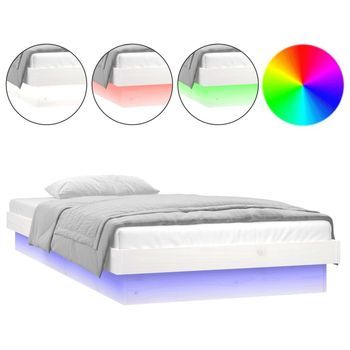Cama Individual | Cama Para Adultos | Estructura De Cama Con Led Madera Maciza Blanca 90x190 Cm