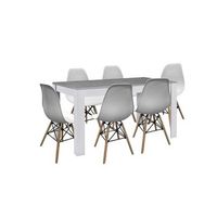 pack mesa de comedor o cocina fija  blanco y gris  6 sillas estilo nordico blanco