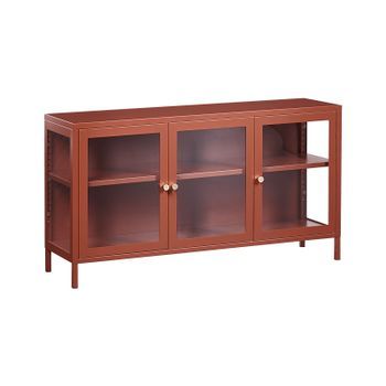Aparador Moderno De Acero Vidrio Templado 3 Puertas Estantes Ajustables Marrón Dorado Newport