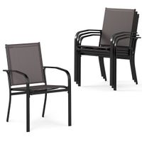costway juego de 4 sillas de exteriores apilables con resplado alto asiento ancho reposabrazos para exterior 61 x 575 x 89 cm gris