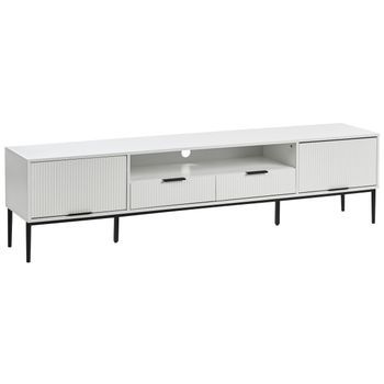 Mueble Tv Moderno Con Puertas Gestión De Cables De Mdf Patas Metálicas Blanco Leduc