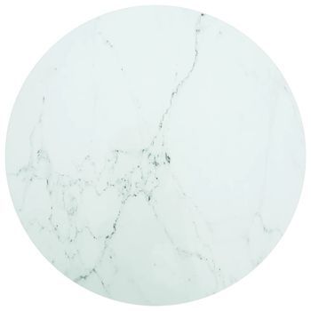 Tablero De Mesa Diseño Mármol Vidrio Templado Blanco Ø90x1 Cm Vidaxl