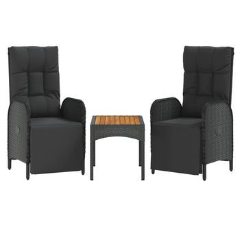 Sillas Reclinables Jardín 2 Uds Con Mesa Ratán Sintético Negro Cfw412841