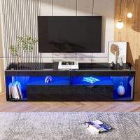 mueble de tv lacado en negro con cristal templado e iluminacion led