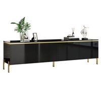 mueble tv negro alto brillo mesa de tv 170 cm con 4 puertas y patas de metal tablero pb