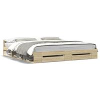 cama matrimonial  cama para adultos  cama con cajones madera ingenieria roble sonoma 200x200 cm
