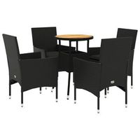 set de comedor jardin 5 uds  mueble jardin mesa y sillas con cojines ratan pe acacia negro