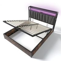 cama de matrimonio acolchada 140x200 cm con funcion de carga usb y iluminacion led gris con colchon
