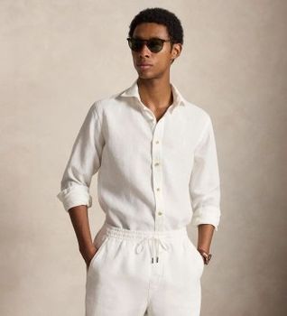 Polo Ralph Lauren para hombre. 710B22591001 Camisa de lino Custom Fit blanco (XL), Casual, Manga larga
