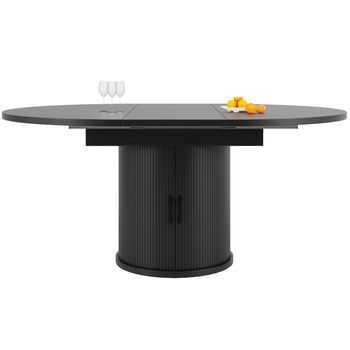 Mesa De Comedor Extensible - Mesa De Cocina - Mesa Redonda Que Se Transforma En Ovalada - Negra