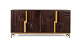 Aparador de madera maciza con cuatro puertas y detalles dorados